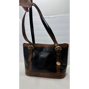 Brahmin Tuscan Collection Croc Black Brown Tote with Gold Hardware Pre-Owned